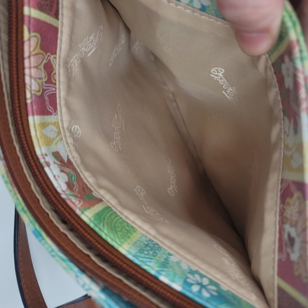 Fossil Leather Multi Color Floral Stripe Purse - image 5